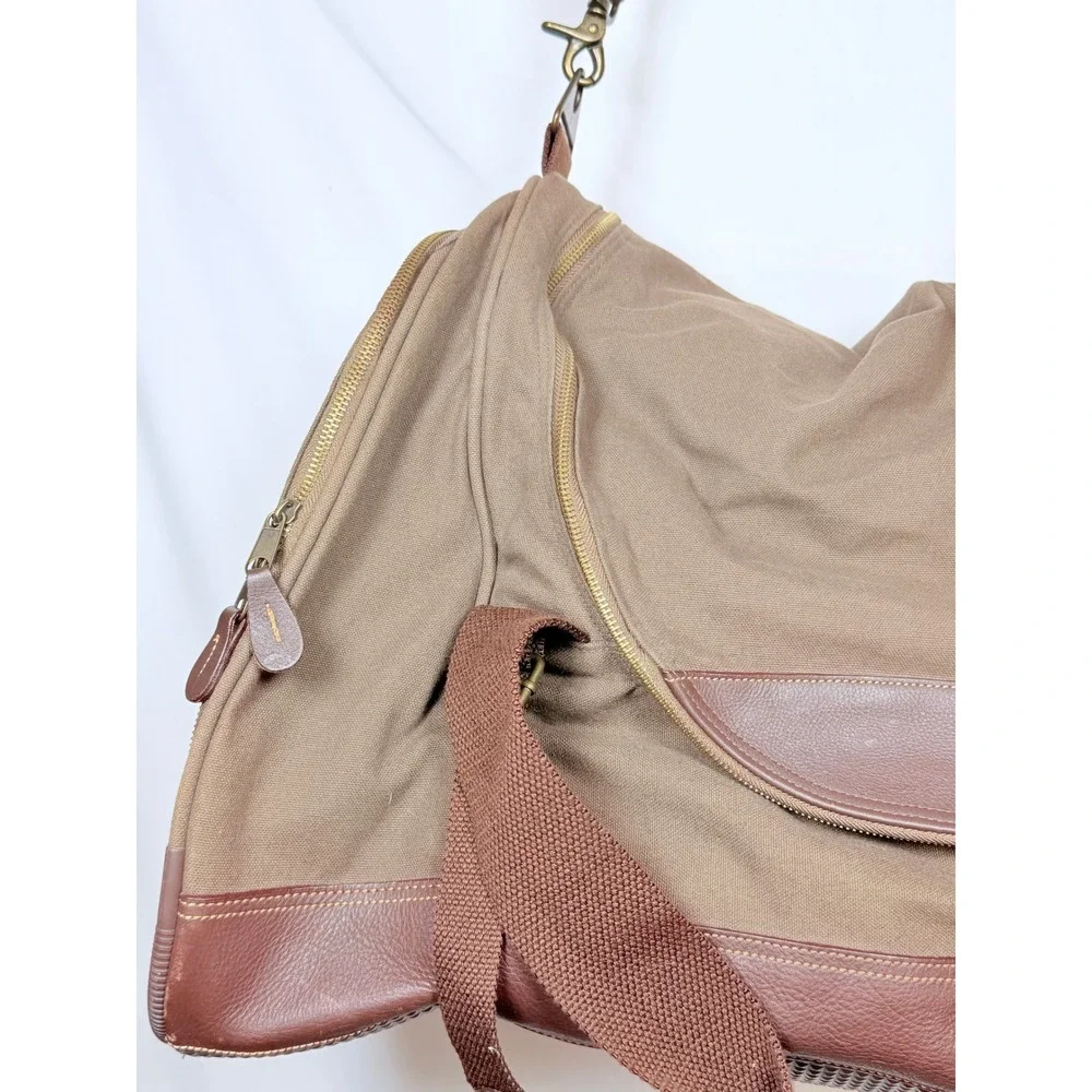 Battenkill Style Canvas Leather Trim Duffle Bag Khaki Brown Travel Weekend Large